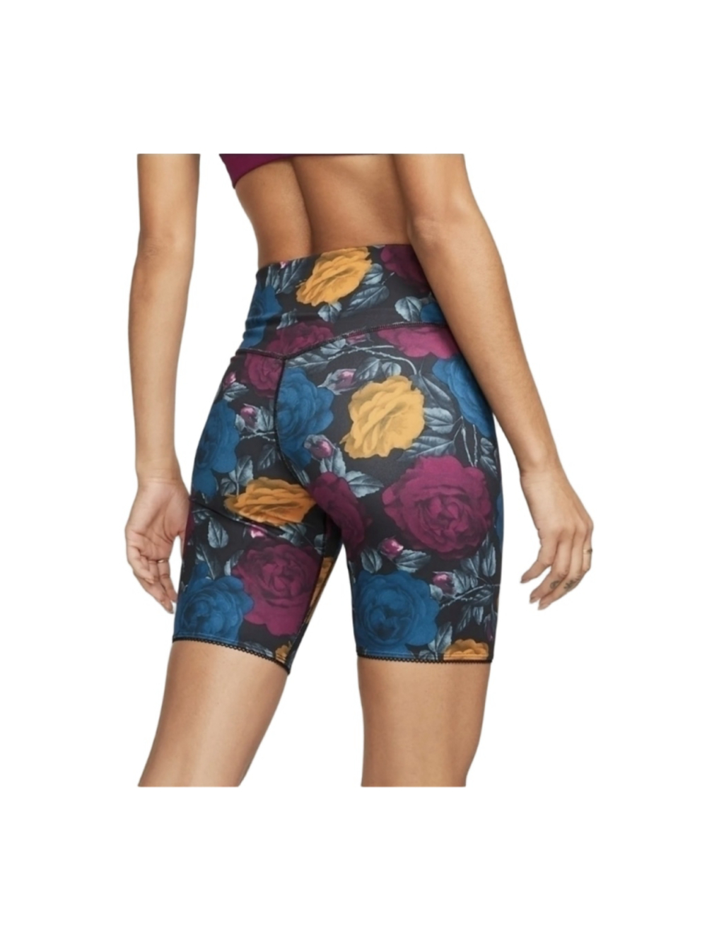 Nike One Dri-FIT 7” Bike Shorts Medium Floral Rose Print Mid Rise Activewear - Picture 2 of 5